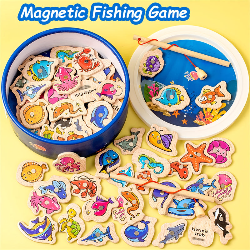 Wooden Magnetic Fishing Toy, Educational Alphabet Fishing Game Toy, Cartoon Ocean Life Theme, Cultivating Cognitive Games, Educational Parent-child Interactive Birthday Gift