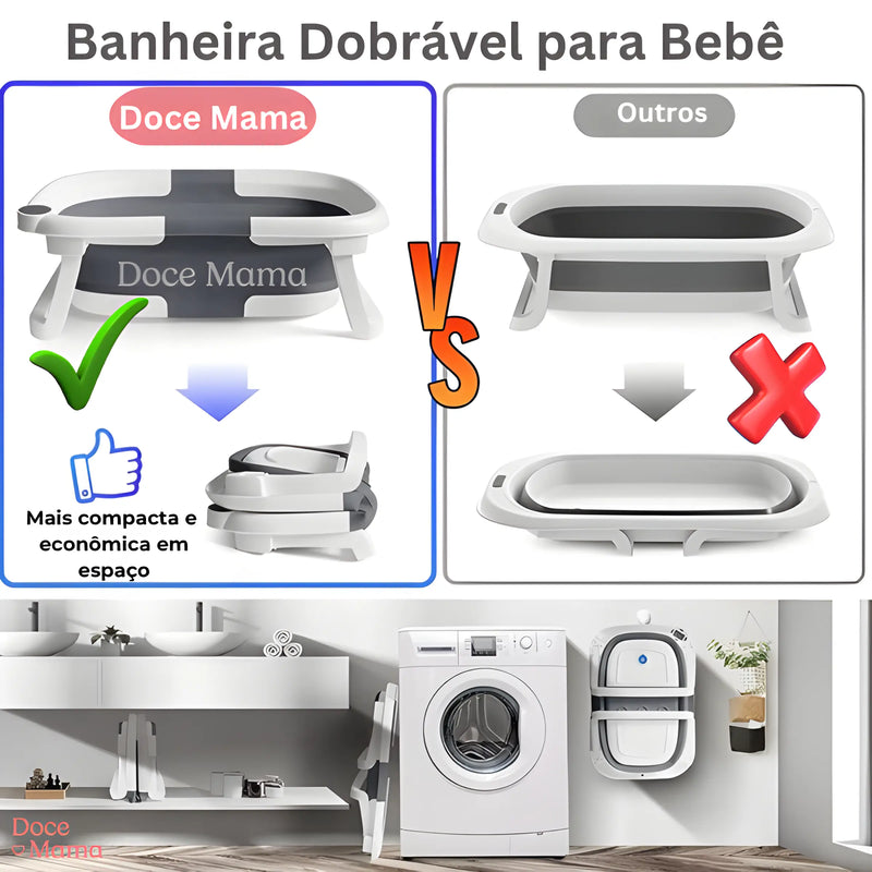 Kit Banho Seguro Doce Mama: Banheira Dobrável, Almofadinha e Escovinha!