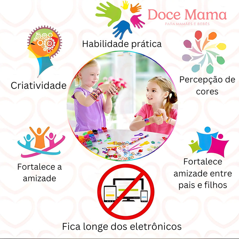 Kit Premium de Pulseiras Elásticas Coloridas e Criativas - Doce Mama