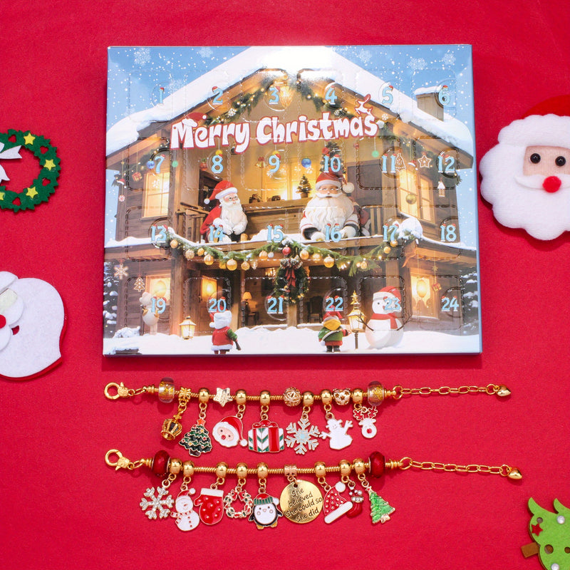 Christmas DIY Bracelet Making Kit - 24 Days Advent Calendar Jewelry Set with Charms and Crafting Chain, No Mosaic Material, Zinc Alloy Festive Ornaments for Holiday Party Gift Crafting