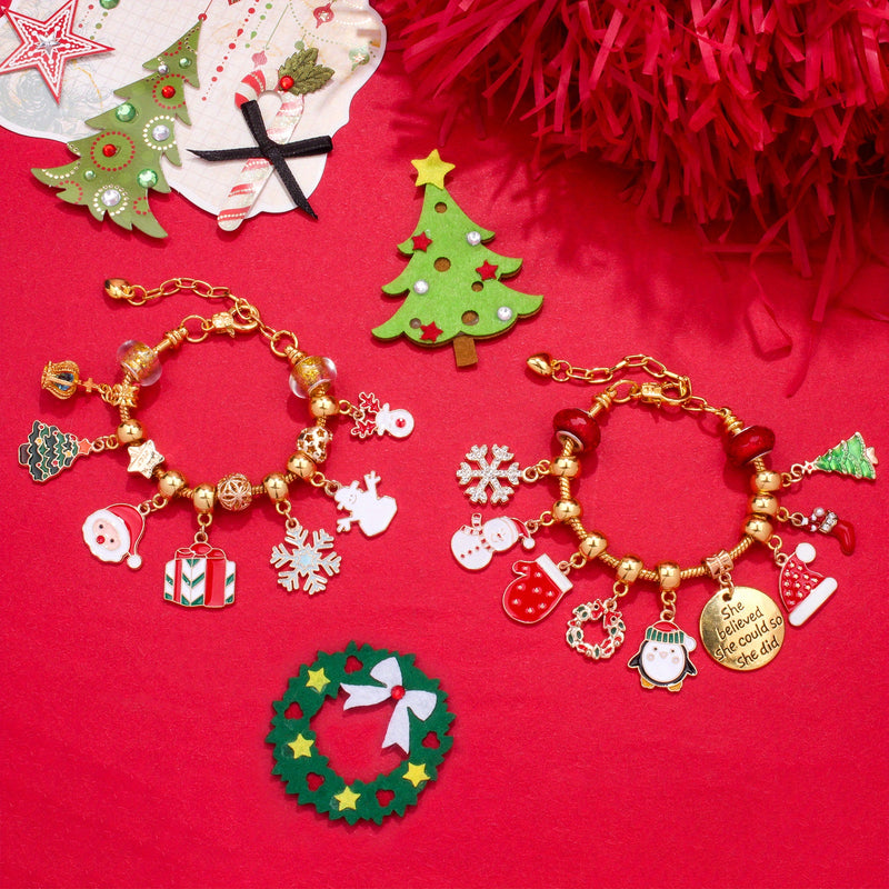 Christmas DIY Bracelet Making Kit - 24 Days Advent Calendar Jewelry Set with Charms and Crafting Chain, No Mosaic Material, Zinc Alloy Festive Ornaments for Holiday Party Gift Crafting