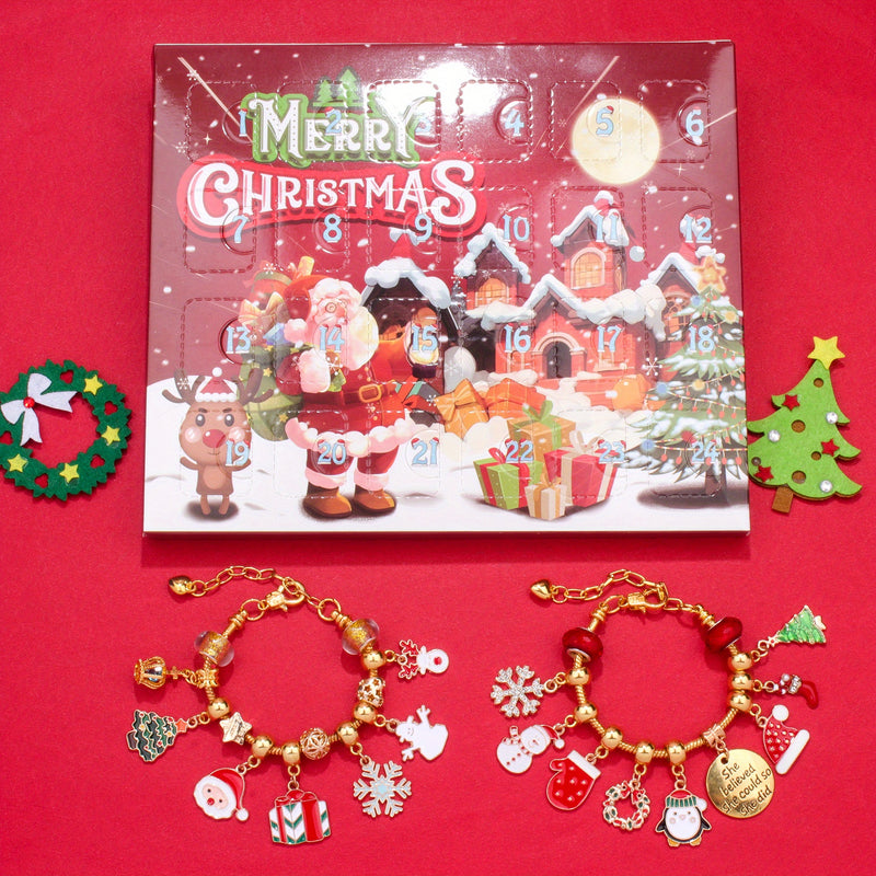 Christmas DIY Bracelet Making Kit - 24 Days Advent Calendar Jewelry Set with Charms and Crafting Chain, No Mosaic Material, Zinc Alloy Festive Ornaments for Holiday Party Gift Crafting