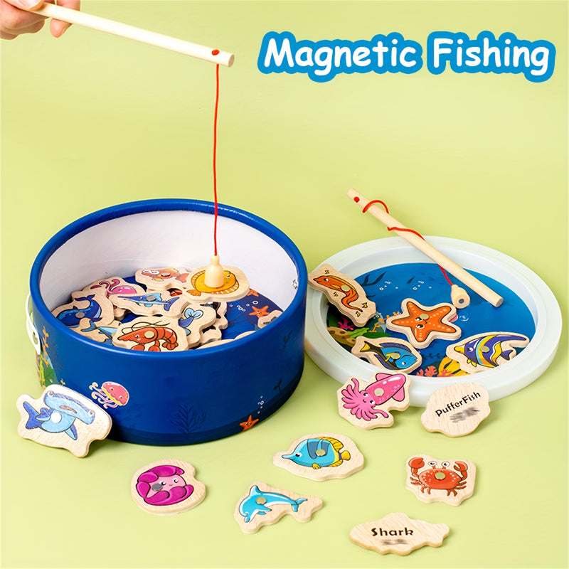 Wooden Magnetic Fishing Toy, Educational Alphabet Fishing Game Toy, Cartoon Ocean Life Theme, Cultivating Cognitive Games, Educational Parent-child Interactive Birthday Gift