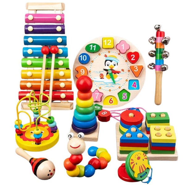 Kit Montessoriano de Madeira Com 9 Brinquedos