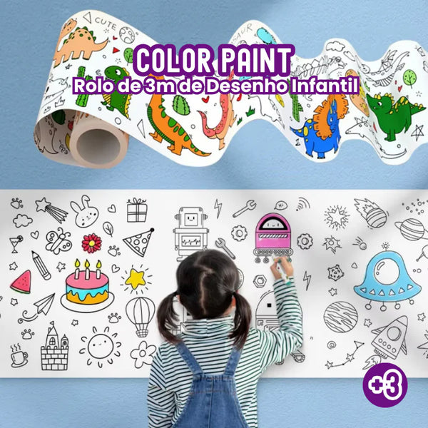 ColorPaint - Rolo de 3m de Desenho Infantil Para Colorir