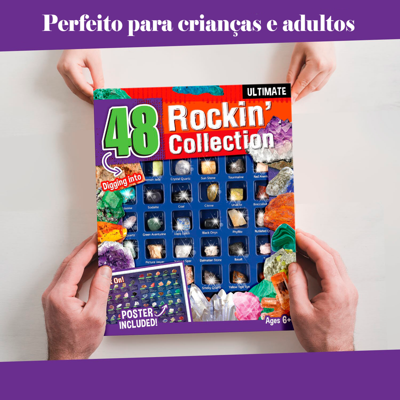 Conjunto De 48 Pedrinhas Preciosas e Minérios Para Estudo + Guia Montessori