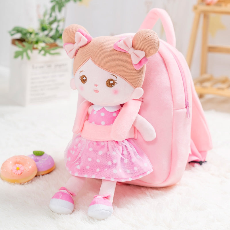 Mochila infantil De Pelúcia + Boneca De Pano Fofa