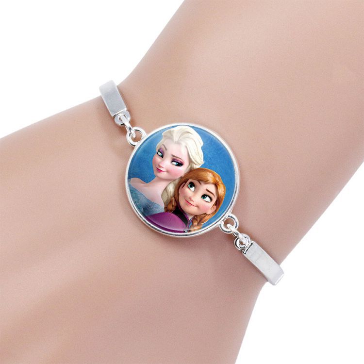 Disney Frozen Children's Necklace Princess Elsa Bracelet Time Gem Alloy Half Moon Pendant Necklace Set Girl's Birthday Gift