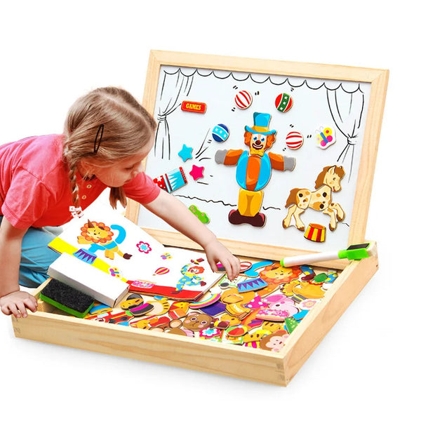 Wooden Multifunction Magnetic Drawing Board Learning Educational Puzzle Toy Kid 3D Writing Board Children Jigsaw Blackboard Gift