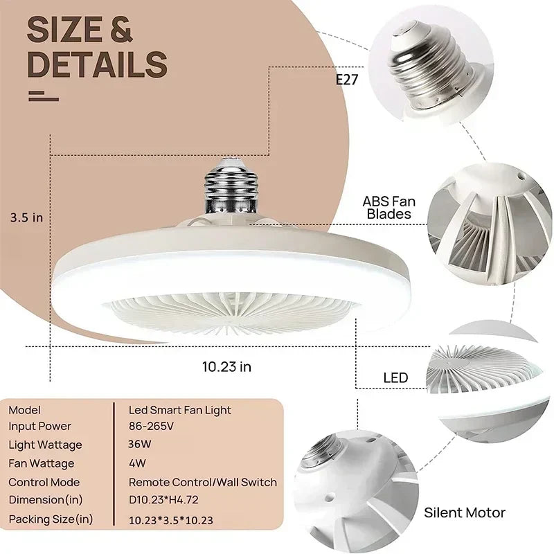 Ventilador de Teto LED com Luz e Controle Remoto