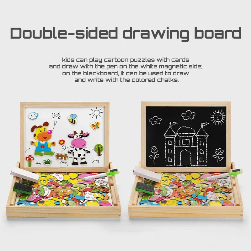 Wooden Multifunction Magnetic Drawing Board Learning Educational Puzzle Toy Kid 3D Writing Board Children Jigsaw Blackboard Gift