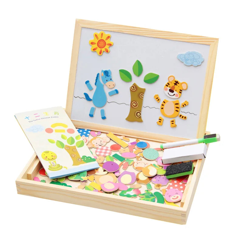 Wooden Multifunction Magnetic Drawing Board Learning Educational Puzzle Toy Kid 3D Writing Board Children Jigsaw Blackboard Gift