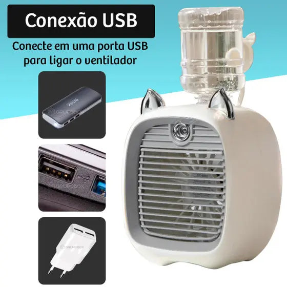 Mini Umidificador Ar Portatil Mini Ventilador De Ambientes - Gatinho