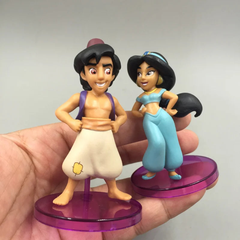 Conjunto 8 Miniaturas Aladdin WCF | Princesa Jasmine, Gênio, Aladdin, Jafar, Abu, Iago, etc.