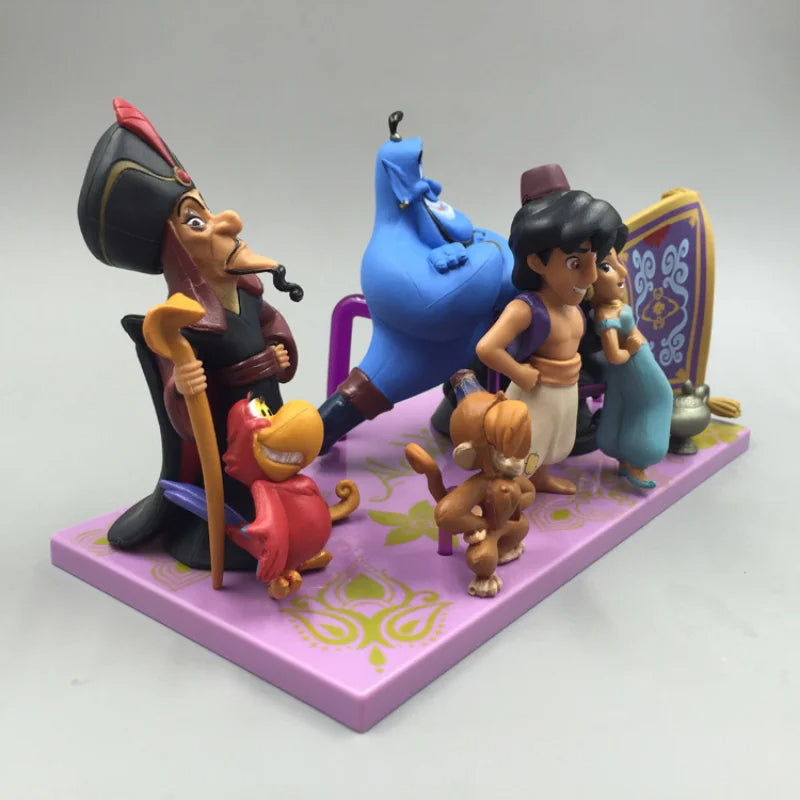 Conjunto 8 Miniaturas Aladdin WCF | Princesa Jasmine, Gênio, Aladdin, Jafar, Abu, Iago, etc.