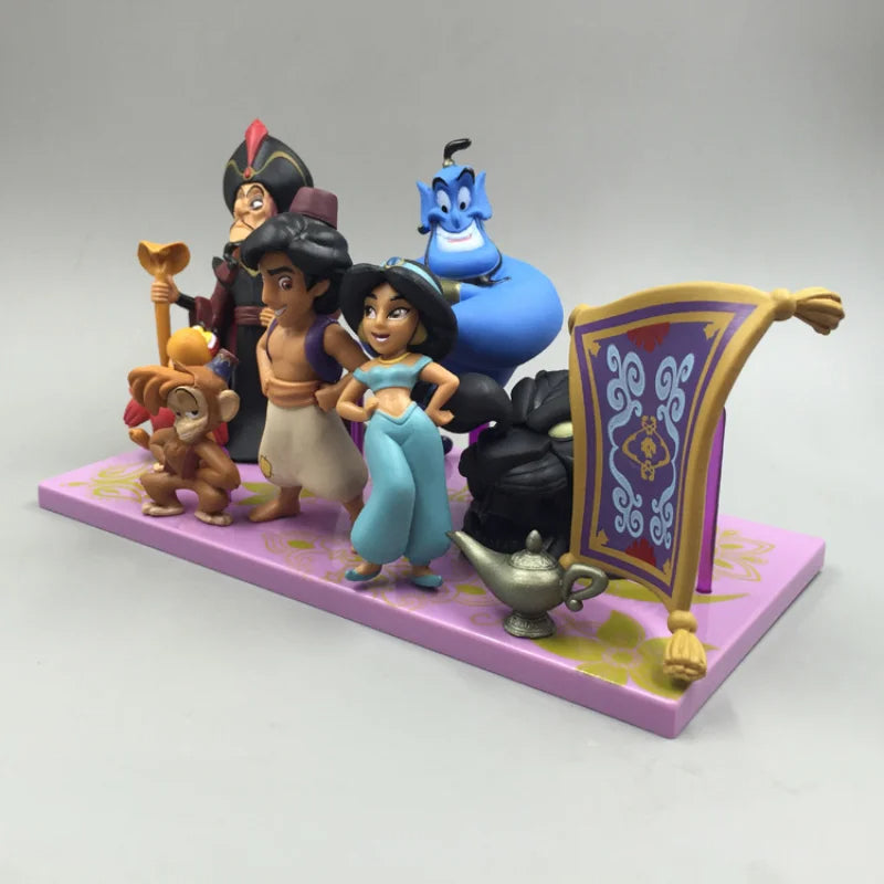 Conjunto 8 Miniaturas Aladdin WCF | Princesa Jasmine, Gênio, Aladdin, Jafar, Abu, Iago, etc.