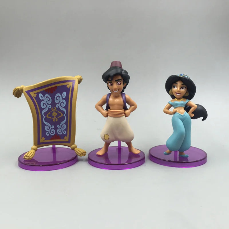 Conjunto 8 Miniaturas Aladdin WCF | Princesa Jasmine, Gênio, Aladdin, Jafar, Abu, Iago, etc.