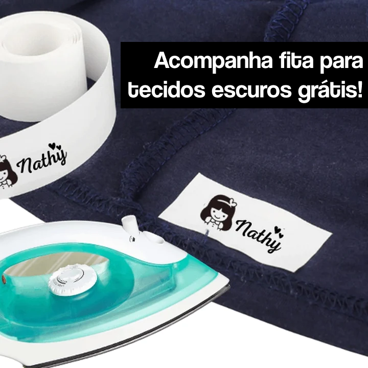 Carimbo Personalizável para Roupas + Presentes (120 adesivos personalizados + 1M Fita Branca) + Frete Grátis