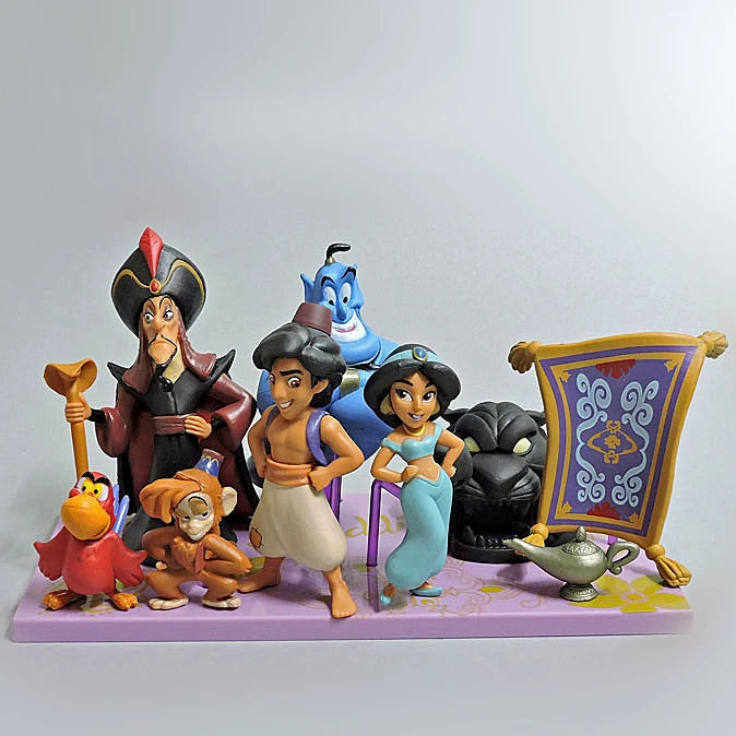 Conjunto 8 Miniaturas Aladdin WCF | Princesa Jasmine, Gênio, Aladdin, Jafar, Abu, Iago, etc.